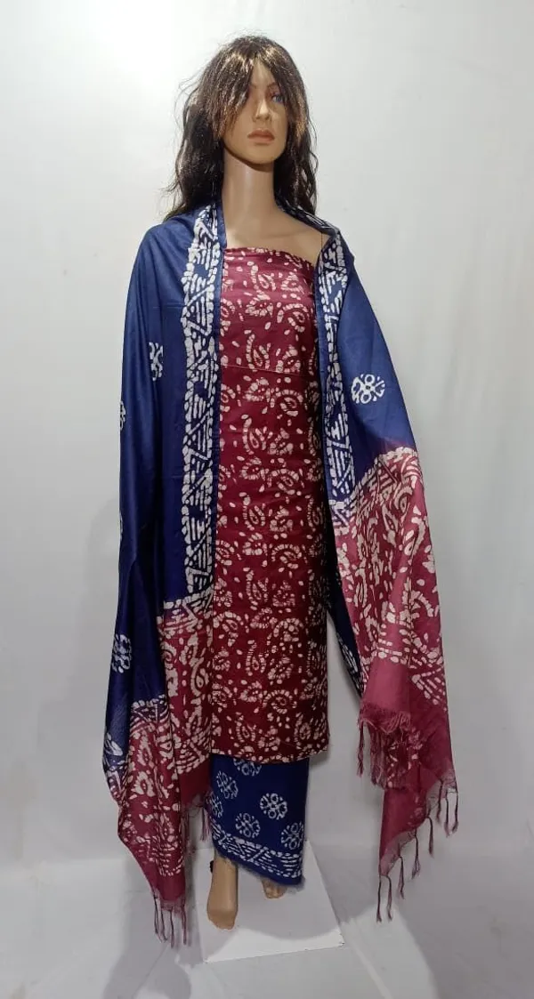 Maroon_Cotton_Silk_Batik_Print_Unstitched_Salwar_Suit_Dress_Material_With_Dupatta_For_Women
