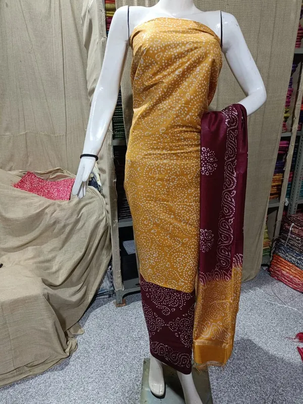 Yellow_Katan_Silk_Handcrafted_Batik_Print_Unstitched_Salwar_Suit_Dress_Material_With_Dupatta_For_Women
