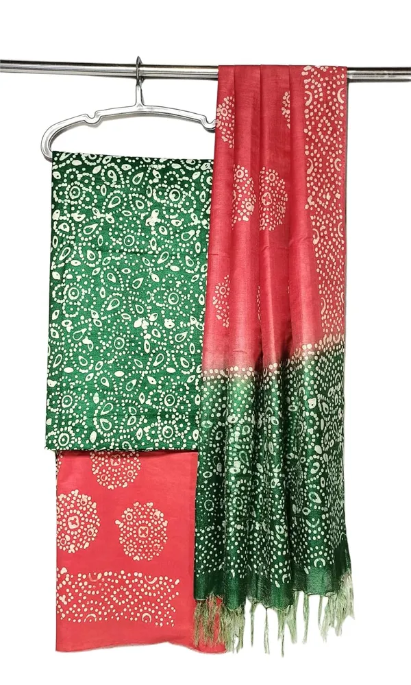 Green_Katan_Silk_Handcrafted_Batik_Print_Unstitched_Salwar_Suit_Dress_Material_With_Dupatta_For_Women