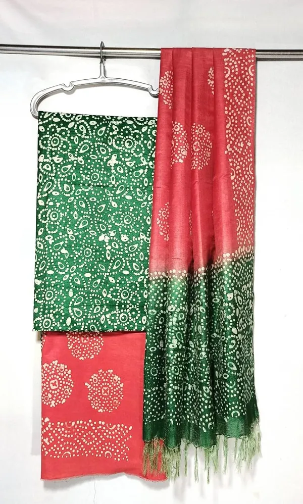Green_Katan_Silk_Handcrafted_Batik_Print_Unstitched_Salwar_Suit_Dress_Material_With_Dupatta_For_Women
