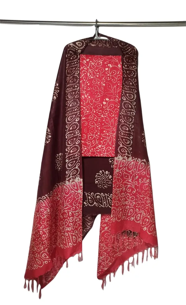 Red_Katan_Silk_Handcrafted_Batik_Print_Unstitched_Salwar_Suit_Dress_Material_With_Dupatta_For_Women