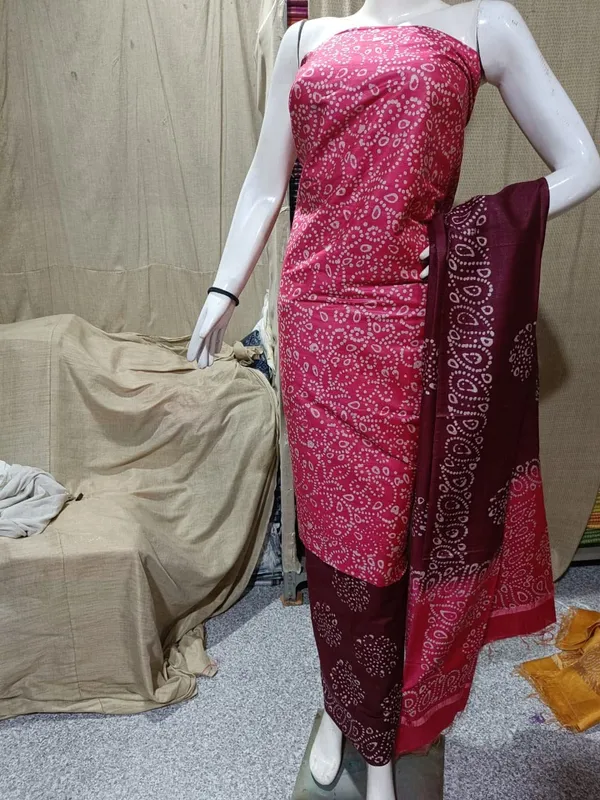 Red_Katan_Silk_Handcrafted_Batik_Print_Unstitched_Salwar_Suit_Dress_Material_With_Dupatta_For_Women