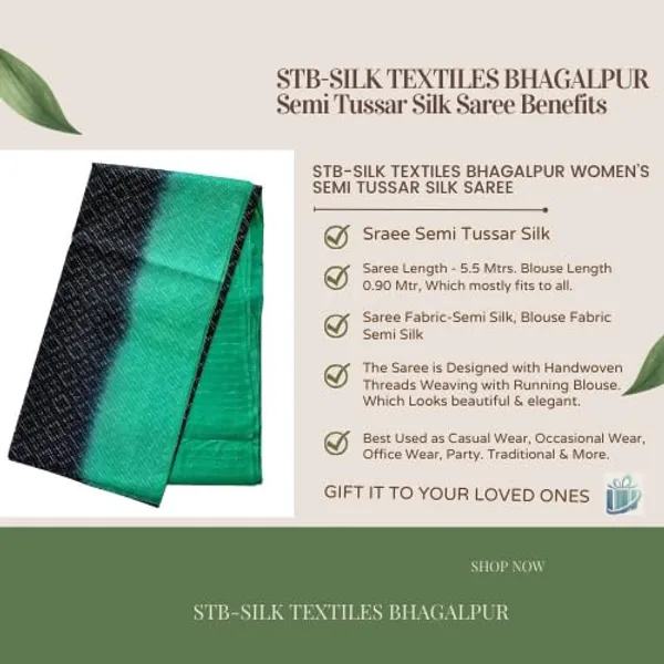 Black_&_Green_Handwoven_Threads_Weaving_Semi_Tussar_Soft_Silk_Saree_With_Atteched_Blouse_Piece_For_Women