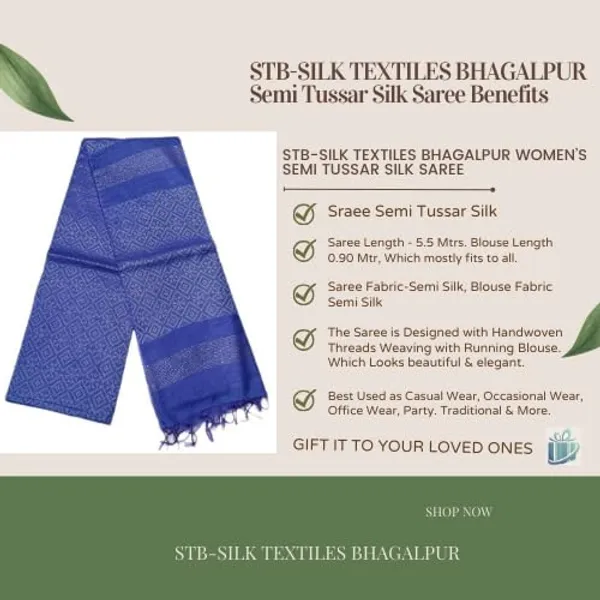 Blue_Handwoven_Threads_Weaving_Semi_Tussar_Soft_Silk_Saree_With_Atteched_Blouse_Piece_For_Women