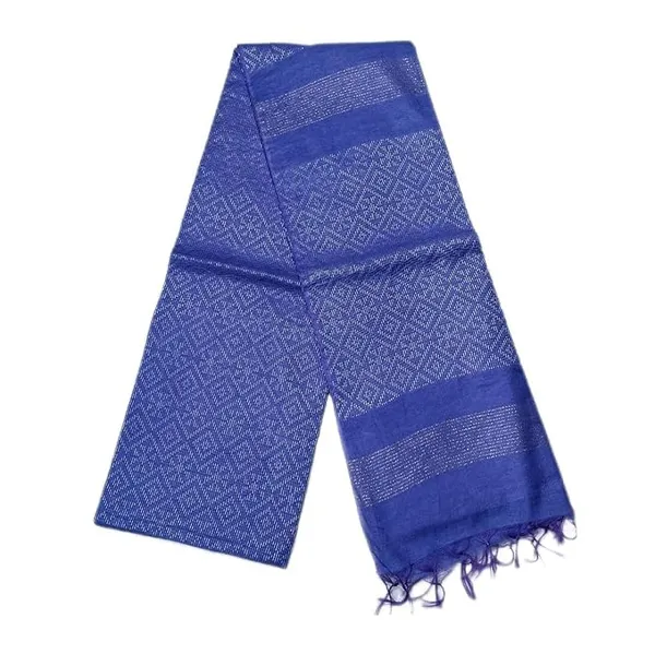 Blue_Handwoven_Threads_Weaving_Semi_Tussar_Soft_Silk_Saree_With_Atteched_Blouse_Piece_For_Women