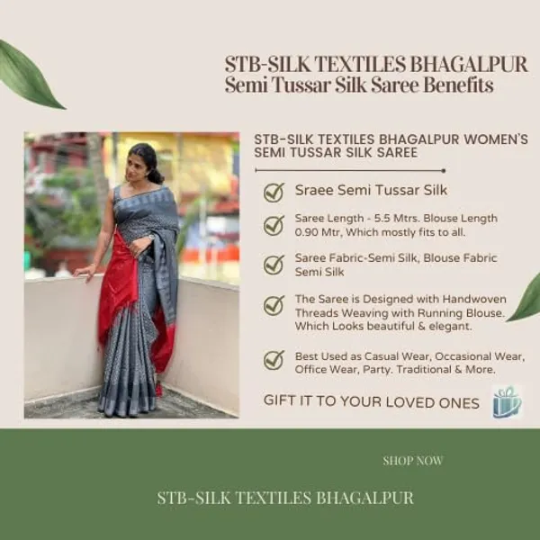 Grey_&_Red_Handwoven_Threads_Weaving_Semi_Tussar_Soft_Silk_Saree_With_Atteched_Blouse_Piece_For_Women