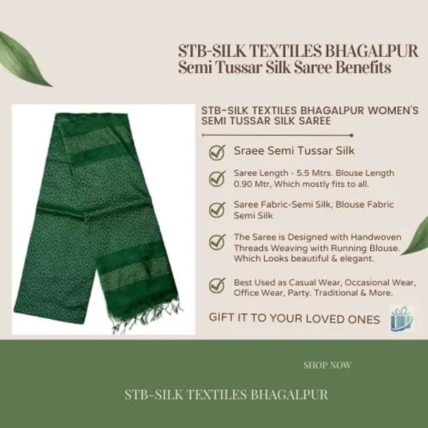 Green_Handwoven_Threads_Weaving_Semi_Tussar_Soft_Silk_Saree_With_Atteched_Blouse_Piece_For_Women