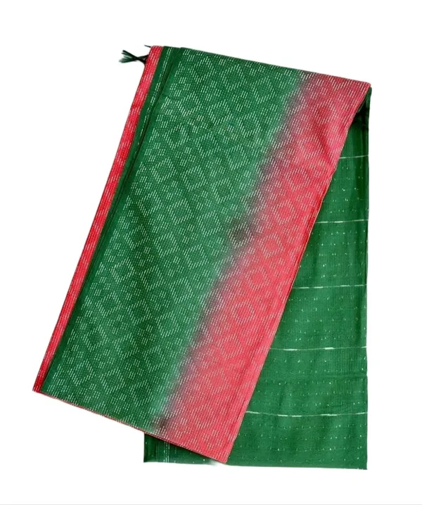 Green_&_Red_Handwoven_Threads_Weaving_Semi_Tussar_Soft_Silk_Saree_With_Atteched_Blouse_Piece_For_Women