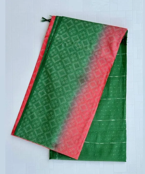 Green_&_Red_Handwoven_Threads_Weaving_Semi_Tussar_Soft_Silk_Saree_With_Atteched_Blouse_Piece_For_Women