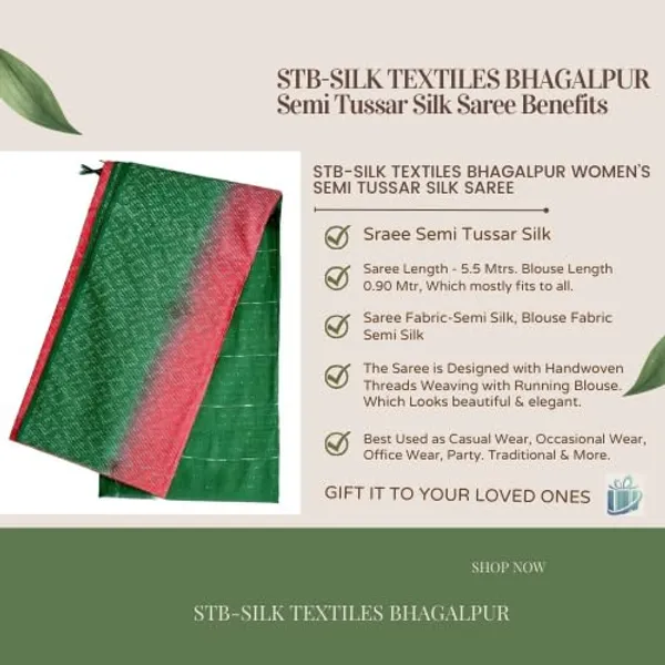 Green_&_Red_Handwoven_Threads_Weaving_Semi_Tussar_Soft_Silk_Saree_With_Atteched_Blouse_Piece_For_Women