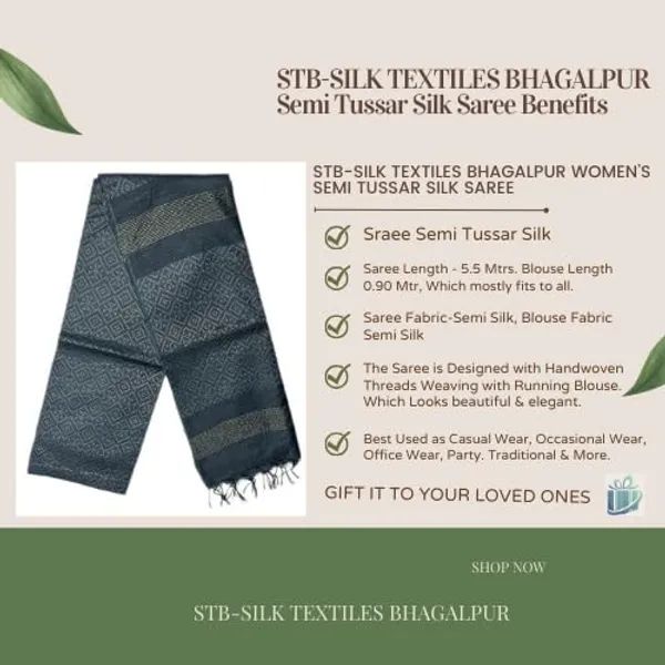 Grey_Handwoven_Threads_Weaving_Semi_Tussar_Soft_Silk_Saree_With_Atteched_Blouse_Piece_For_Women