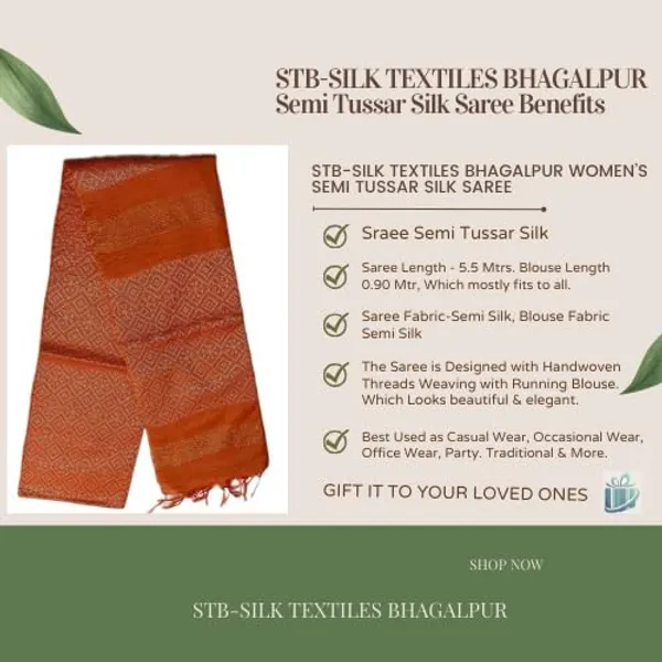 Orange_Handwoven_Threads_Weaving_Semi_Tussar_Soft_Silk_Saree_With_Atteched_Blouse_Piece_For_Women