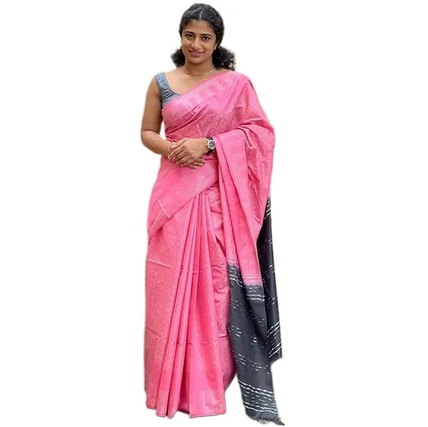 Pink_&_Black_Handwoven_Threads_Weaving_Semi_Tussar_Soft_Silk_Saree_With_Atteched_Blouse_Piece_For_Women
