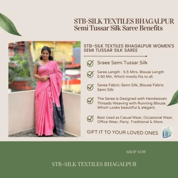 Pink_&_Black_Handwoven_Threads_Weaving_Semi_Tussar_Soft_Silk_Saree_With_Atteched_Blouse_Piece_For_Women