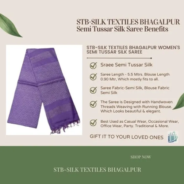 Purple_Handwoven_Threads_Weaving_Semi_Tussar_Soft_Silk_Saree_With_Atteched_Blouse_Piece_For_Women