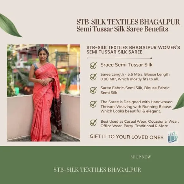 Red_&_Maroon_Handwoven_Threads_Weaving_Semi_Tussar_Soft_Silk_Saree_With_Atteched_Blouse_Piece_For_Women