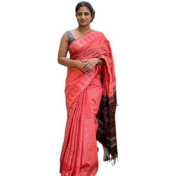 Red_&_Maroon_Handwoven_Threads_Weaving_Semi_Tussar_Soft_Silk_Saree_With_Atteched_Blouse_Piece_For_Women