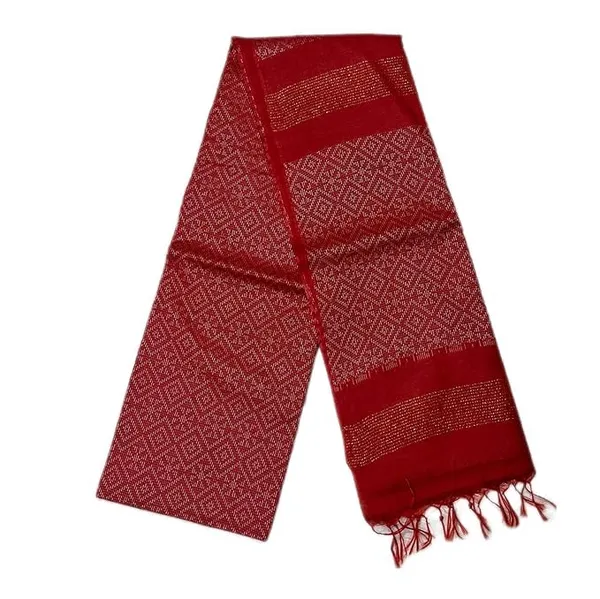 Red_Handwoven_Threads_Weaving_Semi_Tussar_Soft_Silk_Saree_With_Atteched_Blouse_Piece_For_Women