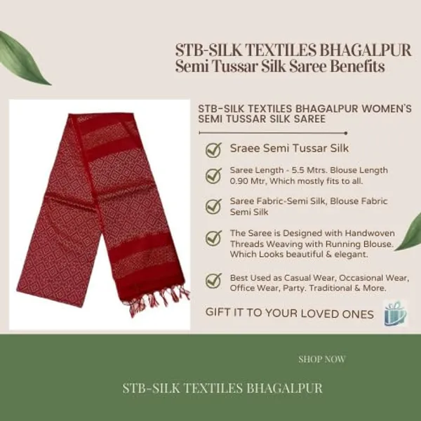 Red_Handwoven_Threads_Weaving_Semi_Tussar_Soft_Silk_Saree_With_Atteched_Blouse_Piece_For_Women