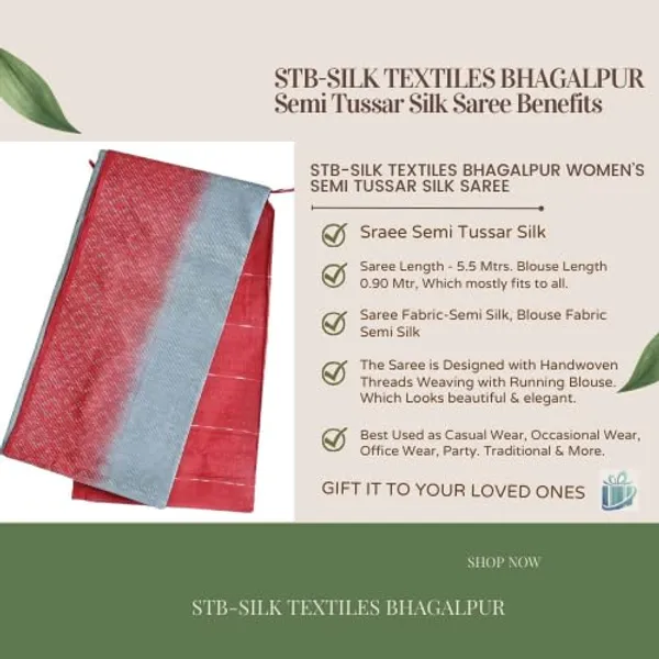 Red_&_Grey_Handwoven_Threads_Weaving_Semi_Tussar_Soft_Silk_Saree_With_Atteched_Blouse_Piece_For_Women