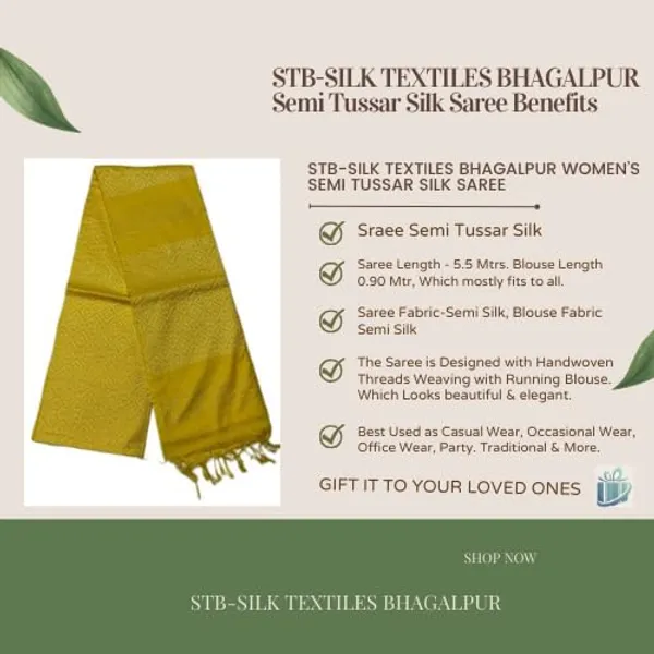 Yellolw_Handwoven_Threads_Weaving_Semi_Tussar_Soft_Silk_Saree_With_Atteched_Blouse_Piece_For_Women