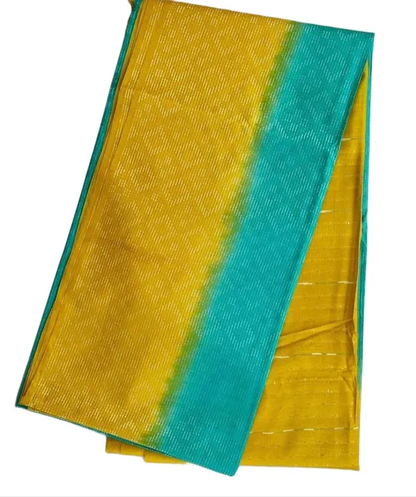 Yellow_&_Firozy_Handwoven_Threads_Weaving_Semi_Tussar_Soft_Silk_Saree_With_Atteched_Blouse_Piece_For_Women