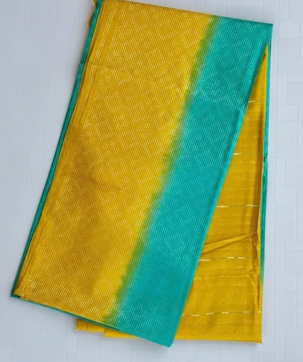 Yellow_&_Firozy_Handwoven_Threads_Weaving_Semi_Tussar_Soft_Silk_Saree_With_Atteched_Blouse_Piece_For_Women