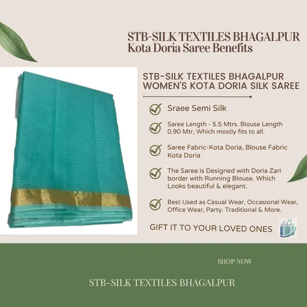 Green_Bhagalpuri_Pure_Kota_Doria_Silk_Saree_With_Small_Zari_Boder_And_Running_Blouse_Piece_For_Women