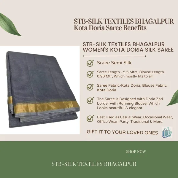 Grey_Bhagalpuri_Pure_Kota_Doria_Silk_Saree_With_Small_Zari_Boder_And_Running_Blouse_Piece_For_Women