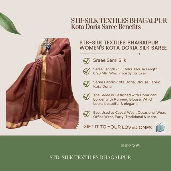 Brown_Bhagalpuri_Pure_Kota_Doria_Silk_Saree_With_Small_Zari_Boder_With_Banswara_Silk_Pallu_For_Women