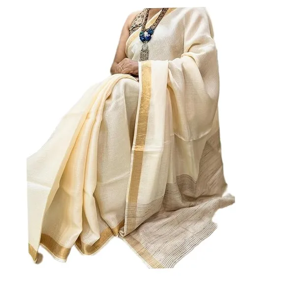 Cream_Bhagalpuri_Pure_Kota_Doria_Silk_Saree_With_Small_Zari_Boder_With_Banswara_Silk_Pallu_For_Women