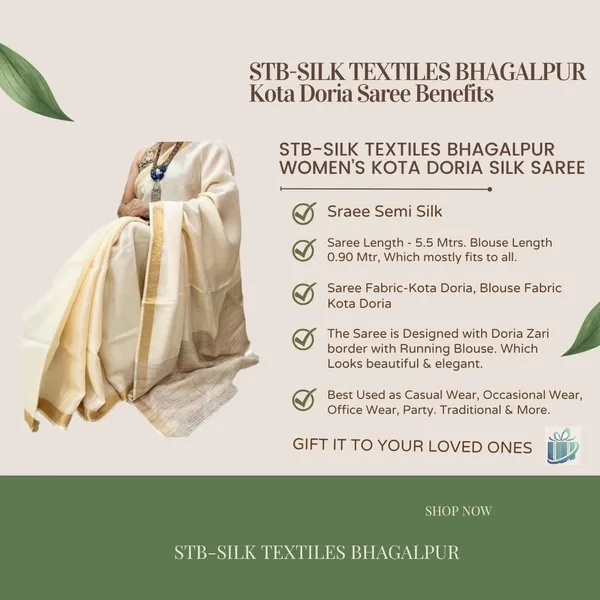 Cream_Bhagalpuri_Pure_Kota_Doria_Silk_Saree_With_Small_Zari_Boder_With_Banswara_Silk_Pallu_For_Women