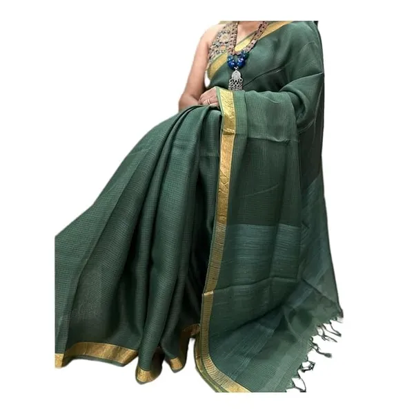 Green_Bhagalpuri_Pure_Kota_Doria_Silk_Saree_With_Small_Zari_Boder_With_Banswara_Silk_Pallu_For_Women