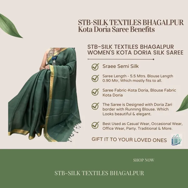 Green_Bhagalpuri_Pure_Kota_Doria_Silk_Saree_With_Small_Zari_Boder_With_Banswara_Silk_Pallu_For_Women