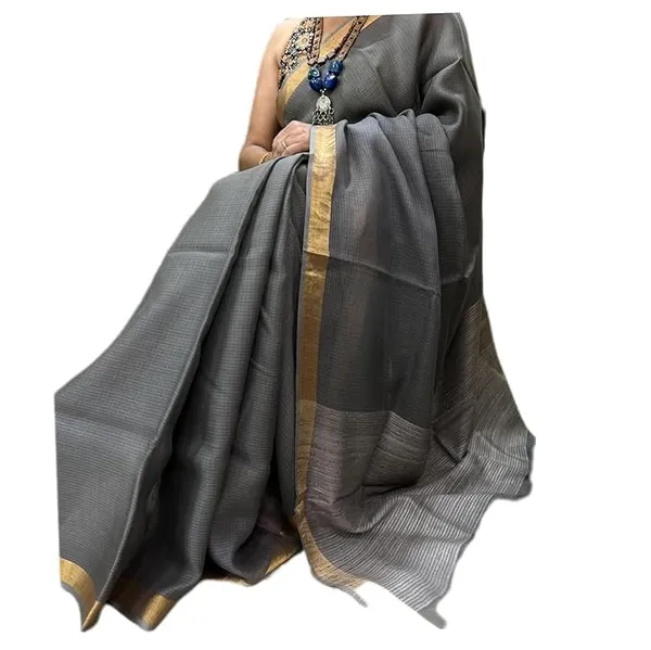 Grey_Bhagalpuri_Pure_Kota_Doria_Silk_Saree_With_Small_Zari_Boder_With_Banswara_Silk_Pallu_For_Women