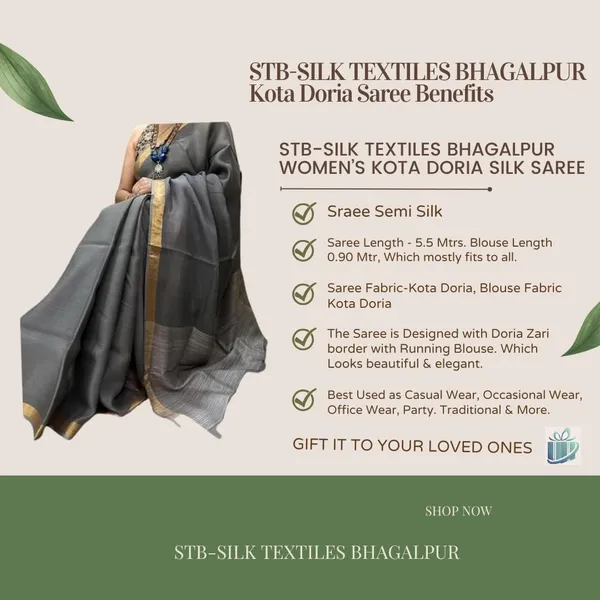 Grey_Bhagalpuri_Pure_Kota_Doria_Silk_Saree_With_Small_Zari_Boder_With_Banswara_Silk_Pallu_For_Women