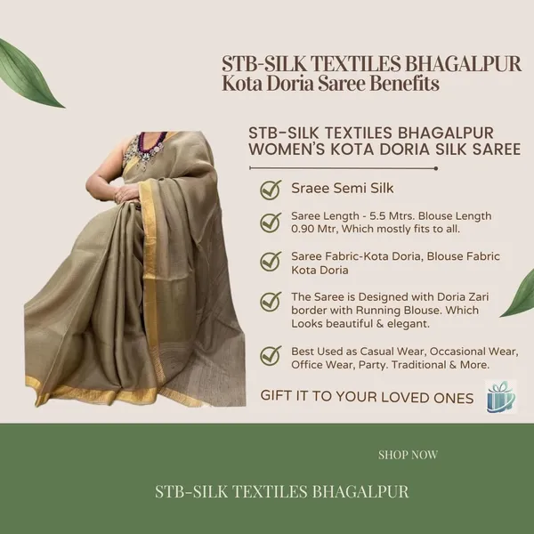 Khaki_Bhagalpuri_Pure_Kota_Doria_Silk_Saree_With_Small_Zari_Boder_With_Banswara_Silk_Pallu_For_Women