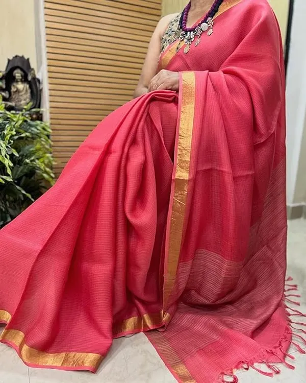 Red_Bhagalpuri_Pure_Kota_Doria_Silk_Saree_With_Small_Zari_Boder_With_Banswara_Silk_Pallu_For_Women