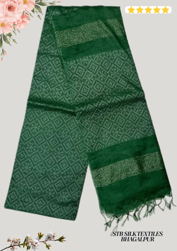 Green_Handwoven_Threads_Weaving_Semi_Tussar_Soft_Silk_Saree_With_Atteched_Blouse_Piece_For_Women