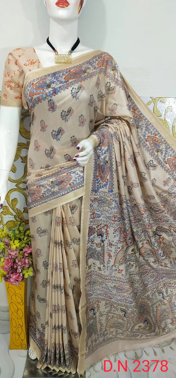 Women's_Semi_Tussar_Silk_Madhubani_Print_Saree_With_Running_Blouse_Piece