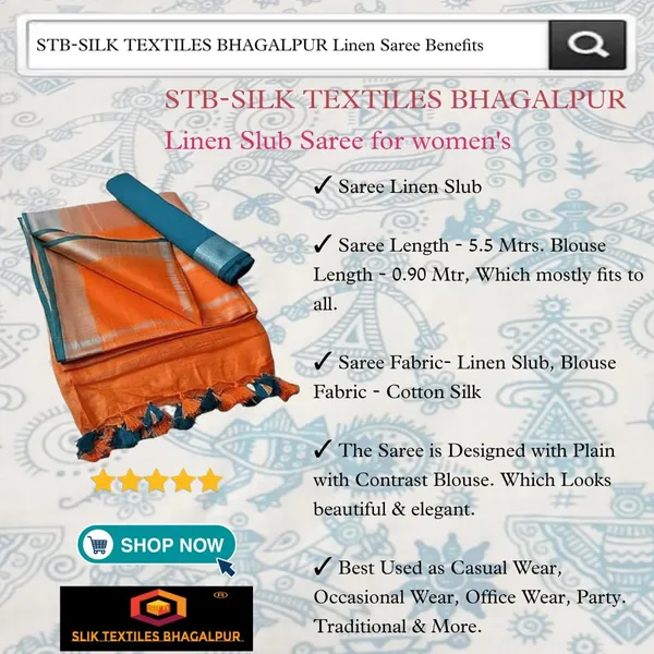 Orange_Linen_Slub_Saree_With_Contrast_Blouse_Piece_For_Women
