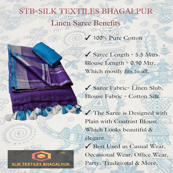 Purple_Linen_Slub_Saree_With_Contrast_Blouse_Piece_For_Women