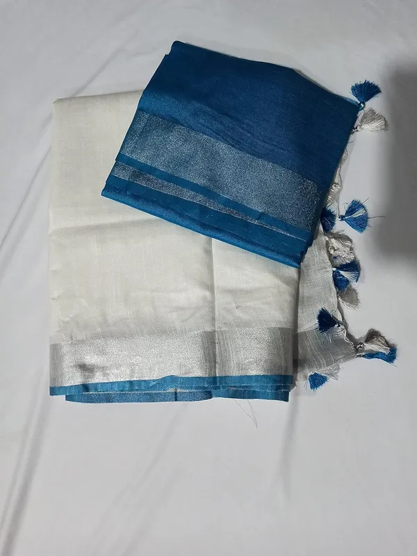 White_Bhagalpuri_Linen_Saree_With_Blouse_Piece_For_Women