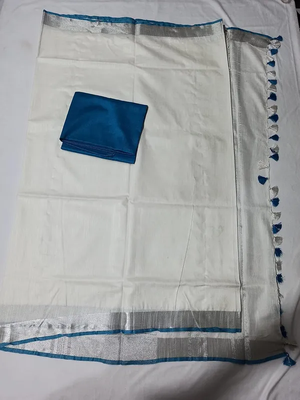 White_Bhagalpuri_Linen_Saree_With_Blouse_Piece_For_Women