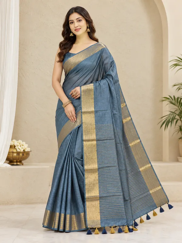 Grey_Bhagalpuri_Linen_Silk_Saree_With_Unstitched_Blouse_Piece_For_Women