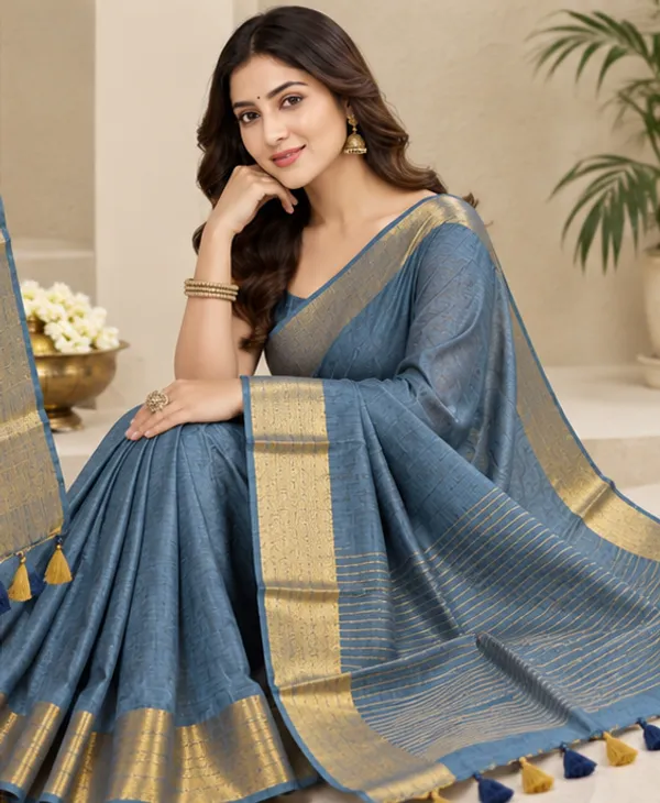 Grey_Bhagalpuri_Linen_Silk_Saree_With_Unstitched_Blouse_Piece_For_Women