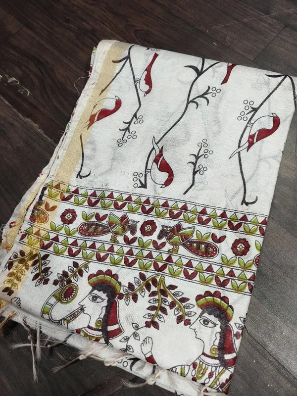 Women's_Semi_Tussar_Silk_Madhubani_Print_Saree_With_Running_Blouse_Piece