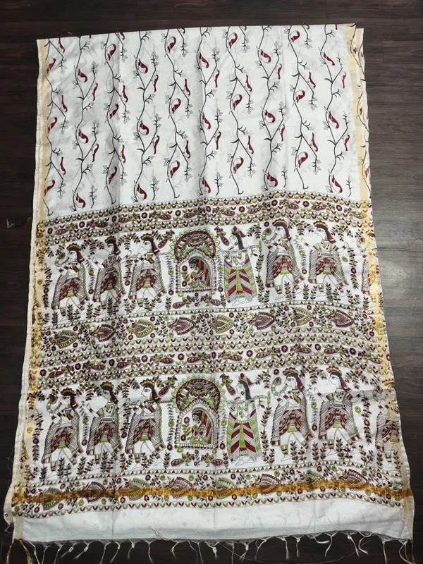 Women's_Semi_Tussar_Silk_Madhubani_Print_Saree_With_Running_Blouse_Piece