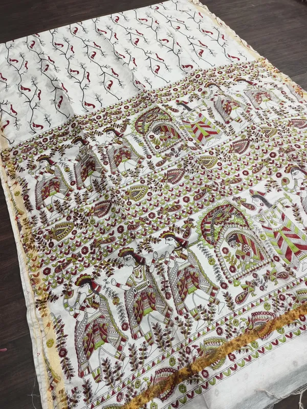 Women's_Semi_Tussar_Silk_Madhubani_Print_Saree_With_Running_Blouse_Piece