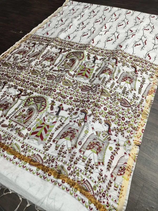 Women's_Semi_Tussar_Silk_Madhubani_Print_Saree_With_Running_Blouse_Piece